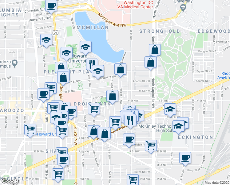 map of restaurants, bars, coffee shops, grocery stores, and more near 101 Independence Avenue Southeast in Washington