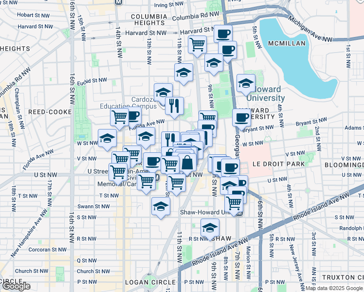 map of restaurants, bars, coffee shops, grocery stores, and more near 101 Independence Avenue Southeast in Washington