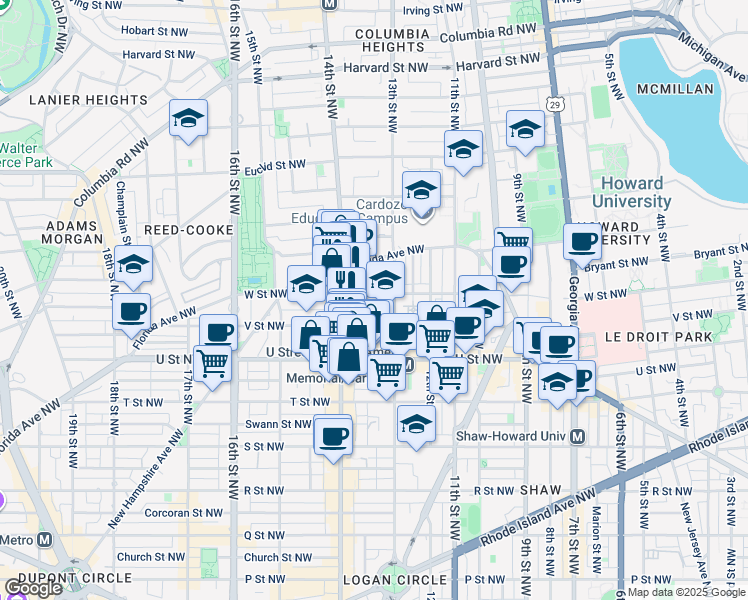 map of restaurants, bars, coffee shops, grocery stores, and more near 101 Independence Avenue Southeast in Washington