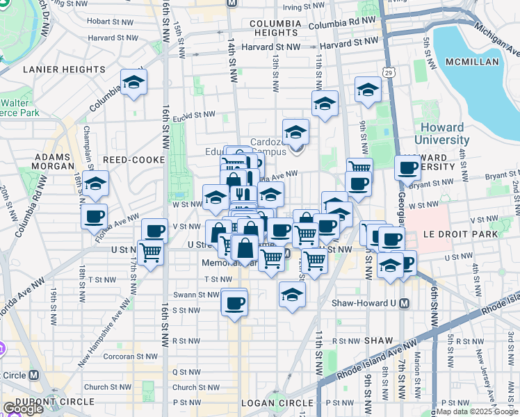 map of restaurants, bars, coffee shops, grocery stores, and more near 101 Independence Avenue Southeast in Washington