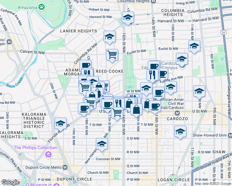 map of restaurants, bars, coffee shops, grocery stores, and more near 101 Independence Avenue Southeast in Washington