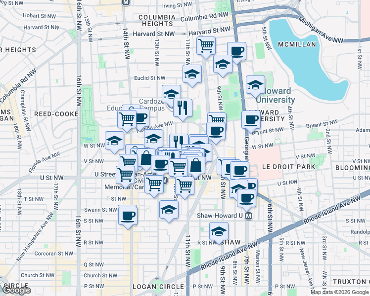 map of restaurants, bars, coffee shops, grocery stores, and more near 101 Independence Avenue Southeast in Washington
