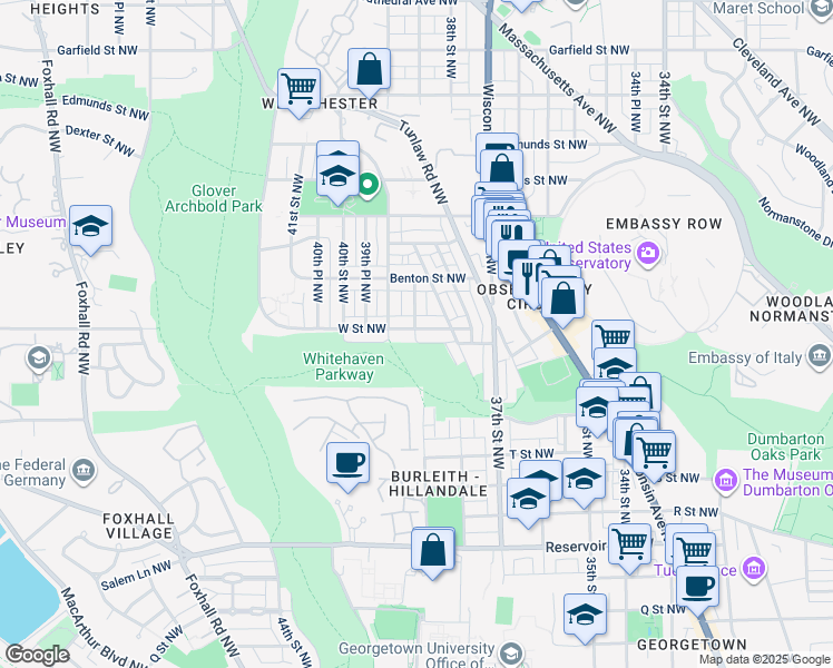 map of restaurants, bars, coffee shops, grocery stores, and more near 3774 W Street Northwest in Washington