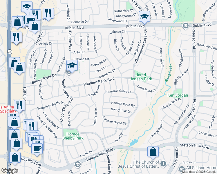 map of restaurants, bars, coffee shops, grocery stores, and more near 6433 Crystal Mountain Road in Colorado Springs