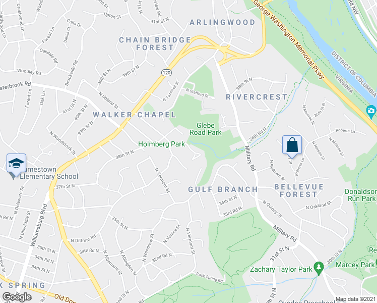 map of restaurants, bars, coffee shops, grocery stores, and more near 4328 37th Road North in Arlington