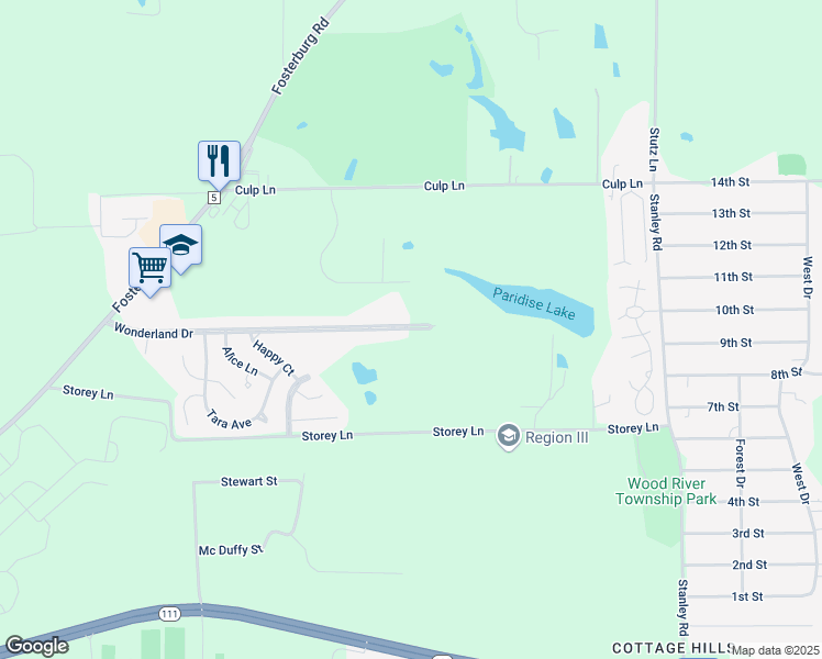 map of restaurants, bars, coffee shops, grocery stores, and more near 448 Wonderland Dr in Alton