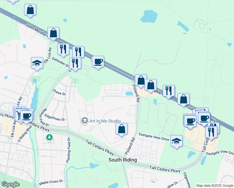 map of restaurants, bars, coffee shops, grocery stores, and more near 25249 Orchard View Terrace in Chantilly