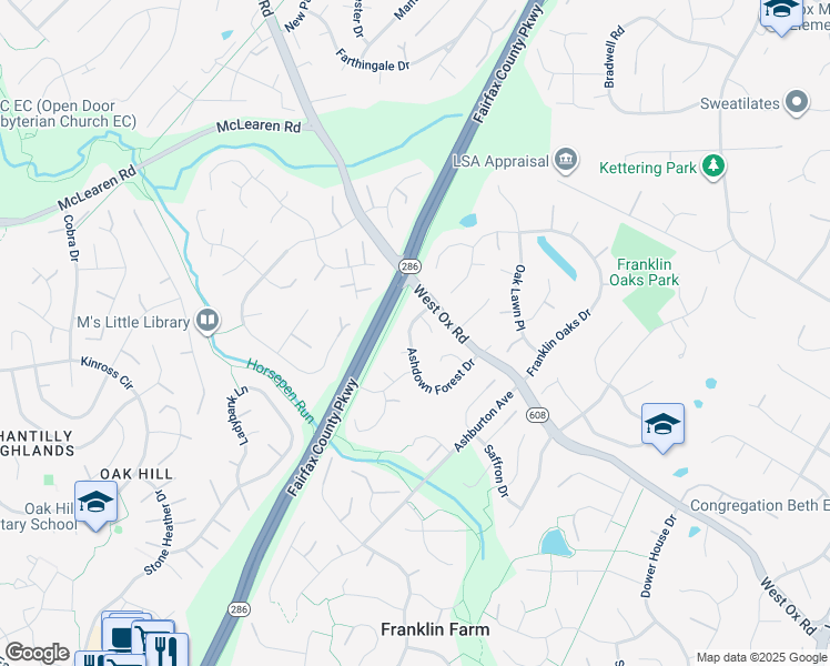 map of restaurants, bars, coffee shops, grocery stores, and more near 2913 Ashdown Forest Drive in Herndon