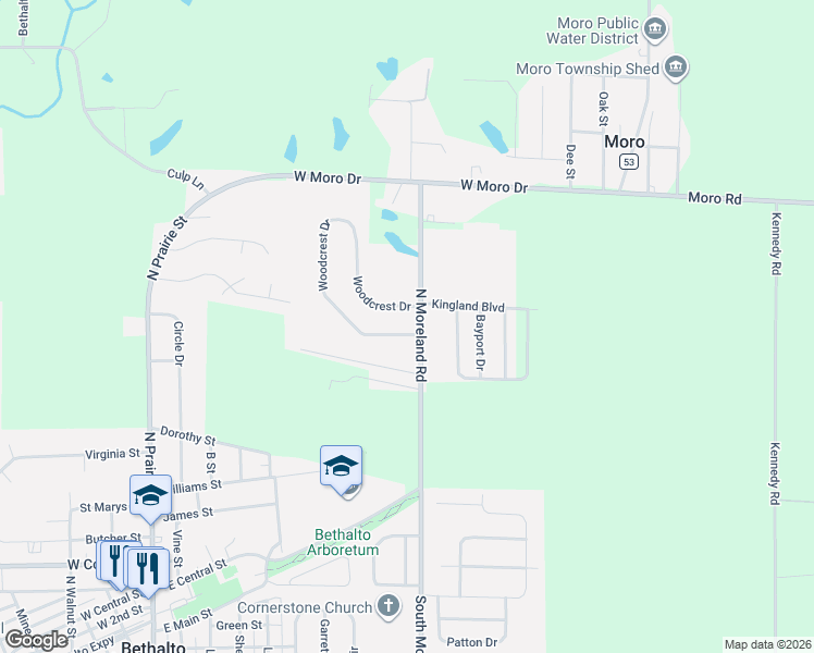 map of restaurants, bars, coffee shops, grocery stores, and more near 154 Woodcrest Drive in Bethalto