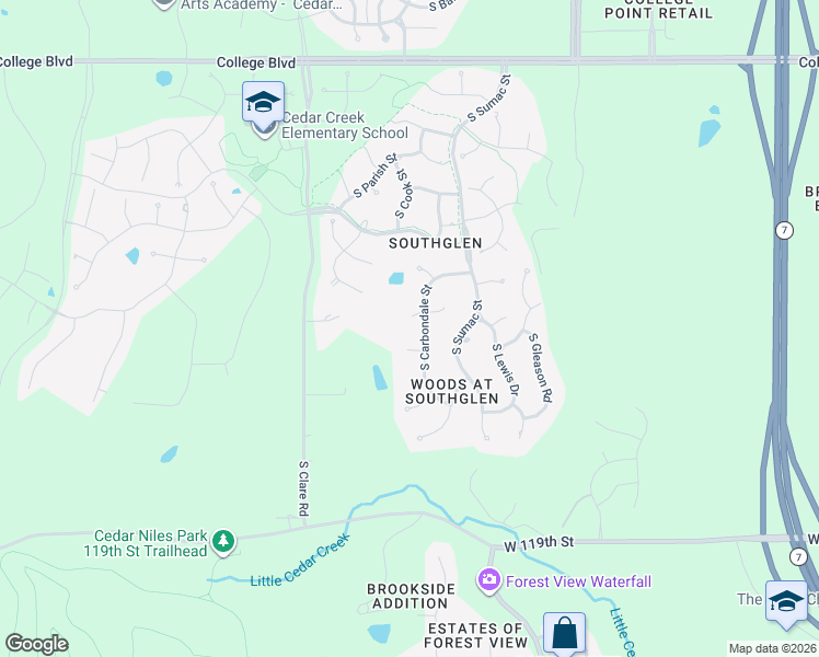 map of restaurants, bars, coffee shops, grocery stores, and more near 11526 South Carbondale Street in Olathe