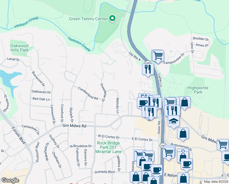 map of restaurants, bars, coffee shops, grocery stores, and more near 2807 Melody Lane in Columbia
