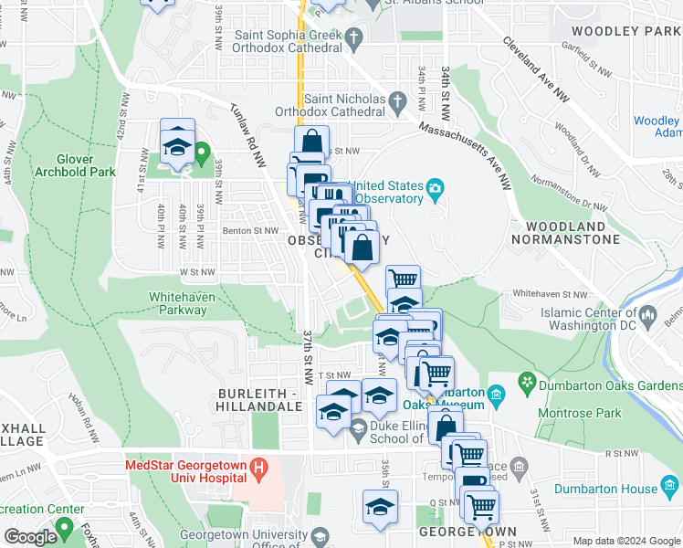map of restaurants, bars, coffee shops, grocery stores, and more near 3515 West Place Northwest in Washington