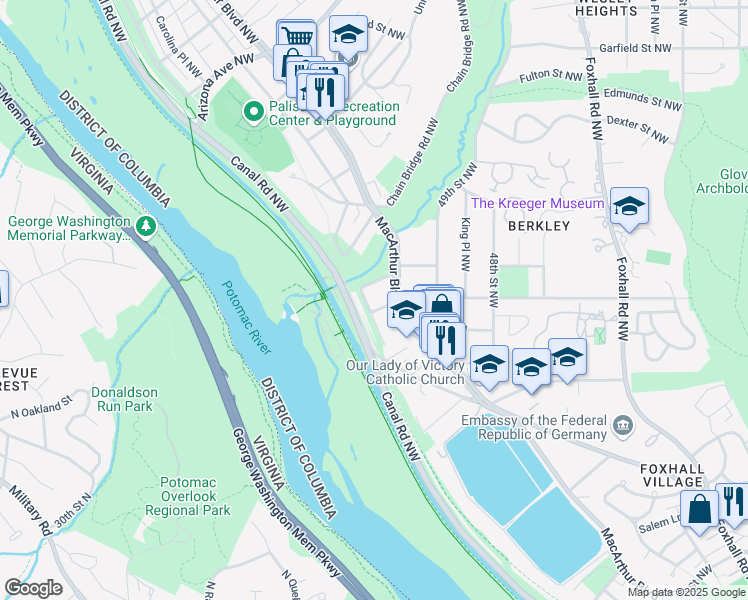 map of restaurants, bars, coffee shops, grocery stores, and more near 4903 Potomac Avenue Northwest in Washington