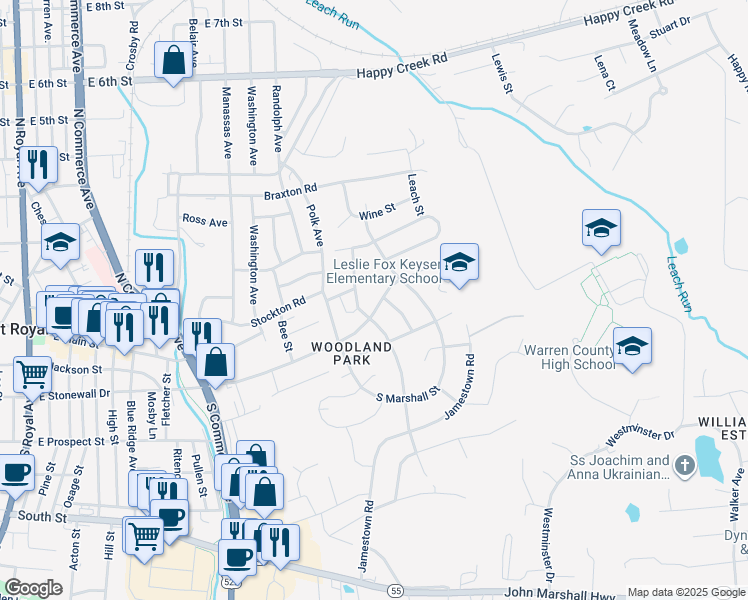map of restaurants, bars, coffee shops, grocery stores, and more near 906 East Stonewall Drive in Front Royal