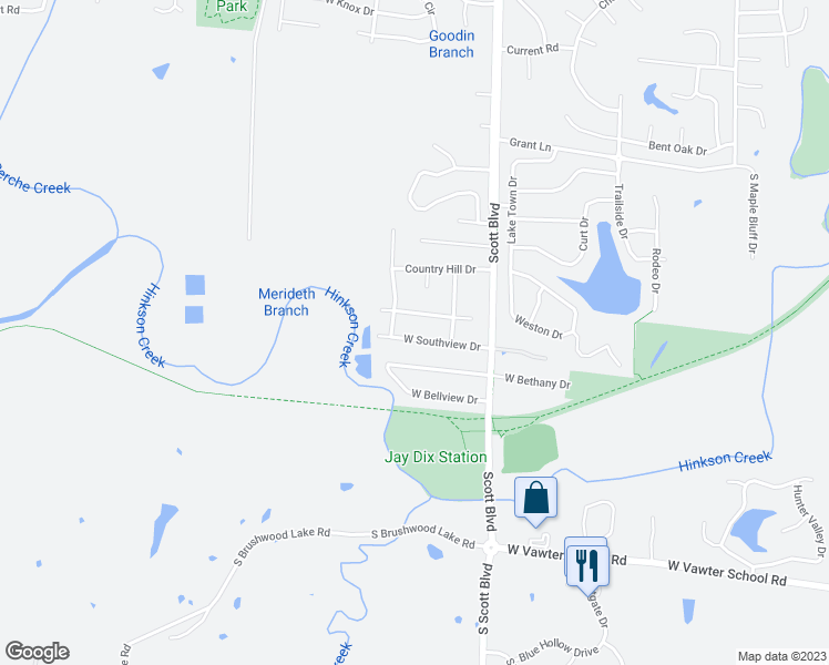 map of restaurants, bars, coffee shops, grocery stores, and more near 4521 West Southview Drive in Columbia