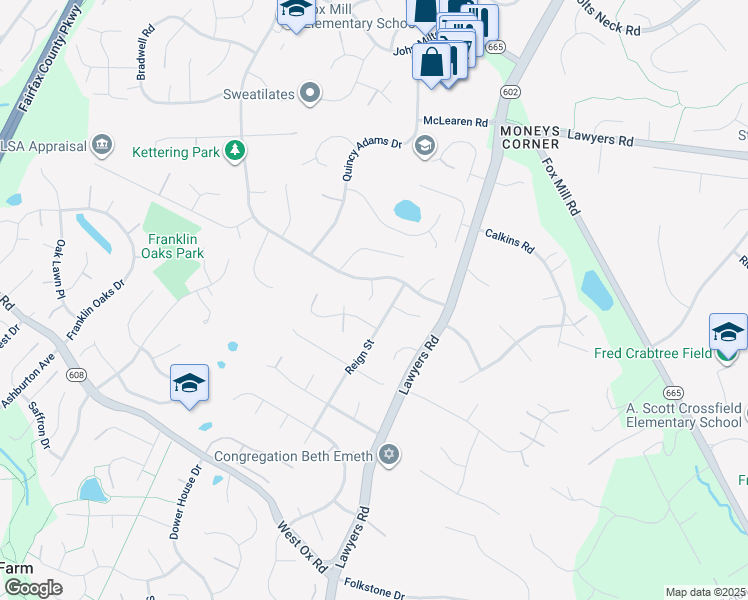 map of restaurants, bars, coffee shops, grocery stores, and more near 2744 Viking Drive in Herndon