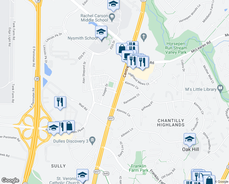 map of restaurants, bars, coffee shops, grocery stores, and more near Neil Armstrong Avenue in Herndon