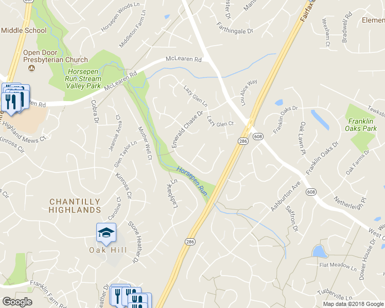 map of restaurants, bars, coffee shops, grocery stores, and more near 13170 Ruby Lace Court in Herndon