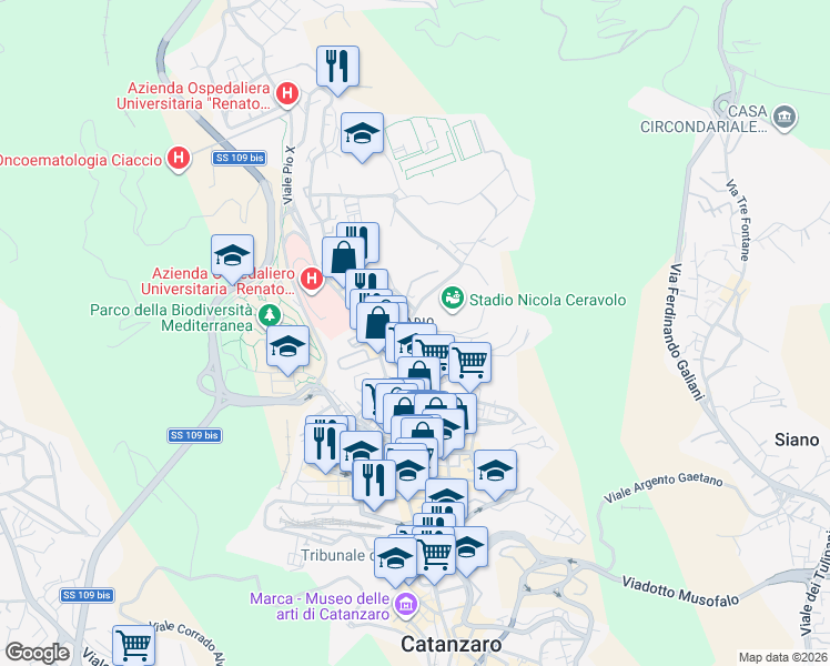 map of restaurants, bars, coffee shops, grocery stores, and more near 48 Via Francesco Paglia in Catanzaro