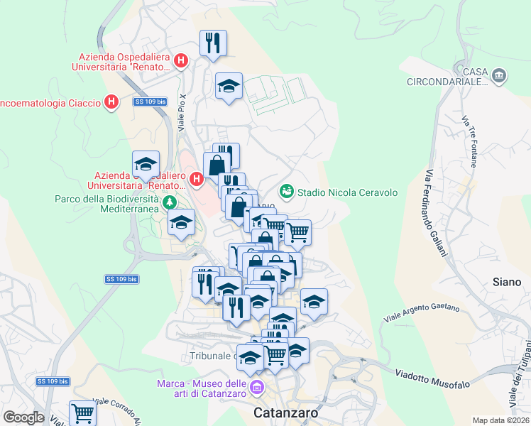 map of restaurants, bars, coffee shops, grocery stores, and more near 48 Via Francesco Paglia in Catanzaro