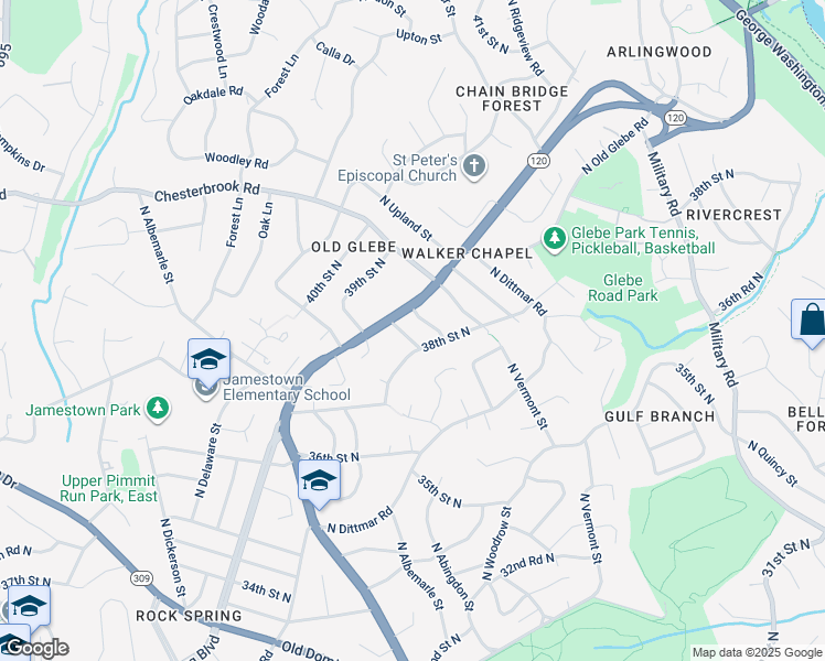 map of restaurants, bars, coffee shops, grocery stores, and more near 3815 North Wakefield Street in Arlington