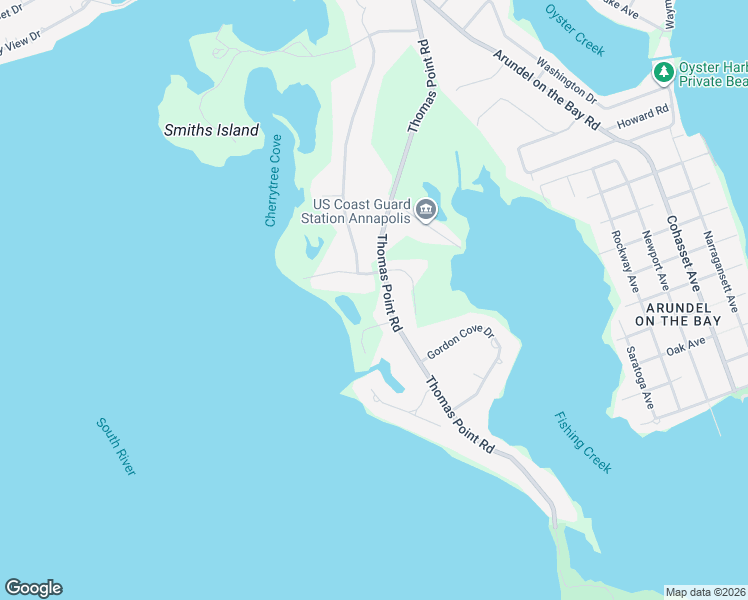 map of restaurants, bars, coffee shops, grocery stores, and more near 3688 Thomas Point Road in Annapolis