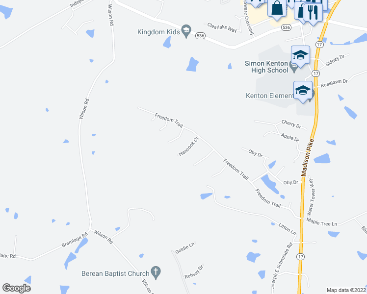 map of restaurants, bars, coffee shops, grocery stores, and more near 11563 Hancock Court in Independence