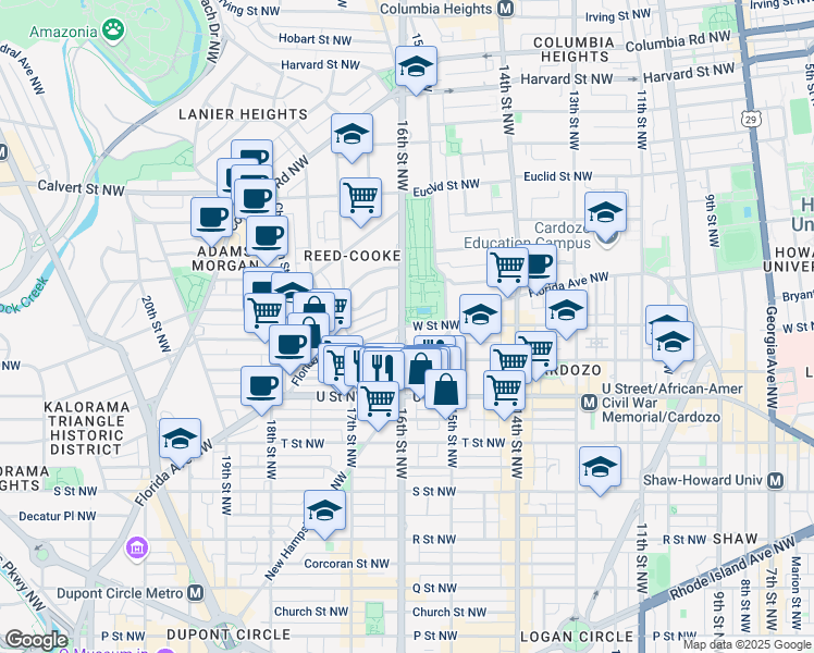 map of restaurants, bars, coffee shops, grocery stores, and more near in Washington