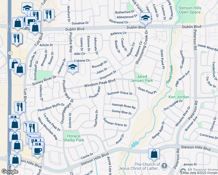 map of restaurants, bars, coffee shops, grocery stores, and more near 6446 Crystal Mountain Road in Colorado Springs