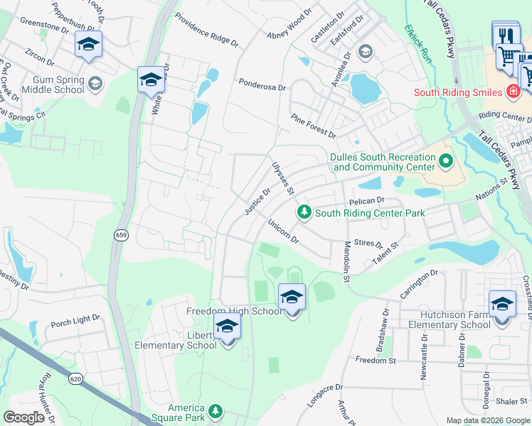 map of restaurants, bars, coffee shops, grocery stores, and more near 25253 Riding Center Drive in Chantilly