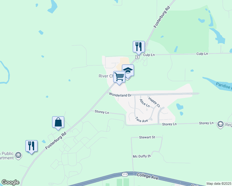 map of restaurants, bars, coffee shops, grocery stores, and more near 4624 Wonderland Drive in Alton