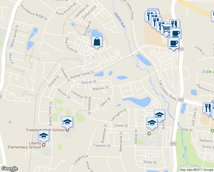 map of restaurants, bars, coffee shops, grocery stores, and more near 42610 Nations Street in Chantilly
