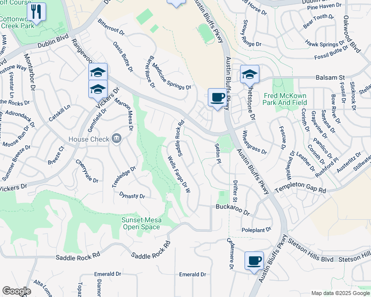 map of restaurants, bars, coffee shops, grocery stores, and more near 5720 Wells Fargo Drive East in Colorado Springs
