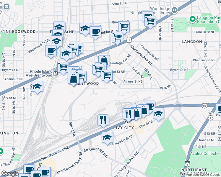 map of restaurants, bars, coffee shops, grocery stores, and more near 101 Independence Avenue Southeast in Washington