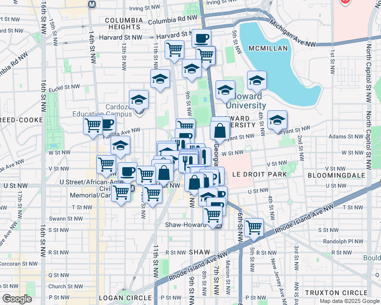 map of restaurants, bars, coffee shops, grocery stores, and more near 101 Independence Avenue Southeast in Washington