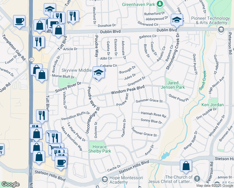 map of restaurants, bars, coffee shops, grocery stores, and more near 5980 Chivalry Drive in Colorado Springs