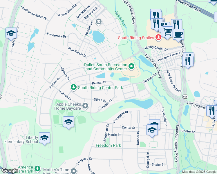 map of restaurants, bars, coffee shops, grocery stores, and more near 42610 Nations Street in Chantilly