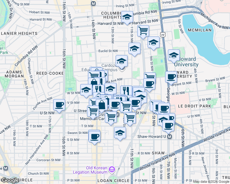 map of restaurants, bars, coffee shops, grocery stores, and more near 101 Independence Avenue Southeast in Washington