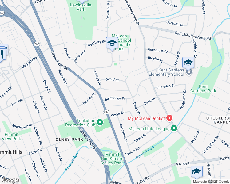 map of restaurants, bars, coffee shops, grocery stores, and more near 6933 Tyndale Street in McLean