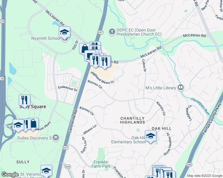 map of restaurants, bars, coffee shops, grocery stores, and more near 3093 McGrane Court in Herndon