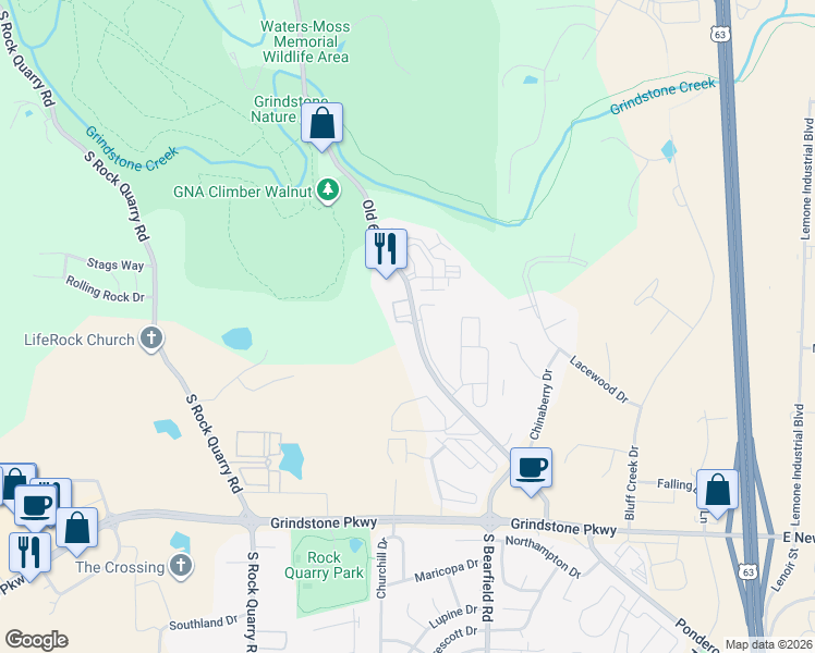 map of restaurants, bars, coffee shops, grocery stores, and more near 2651 Old 63 South in Columbia