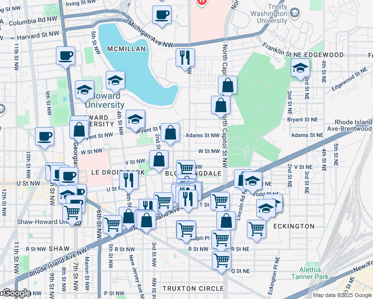 map of restaurants, bars, coffee shops, grocery stores, and more near 101 Independence Avenue Southeast in Washington