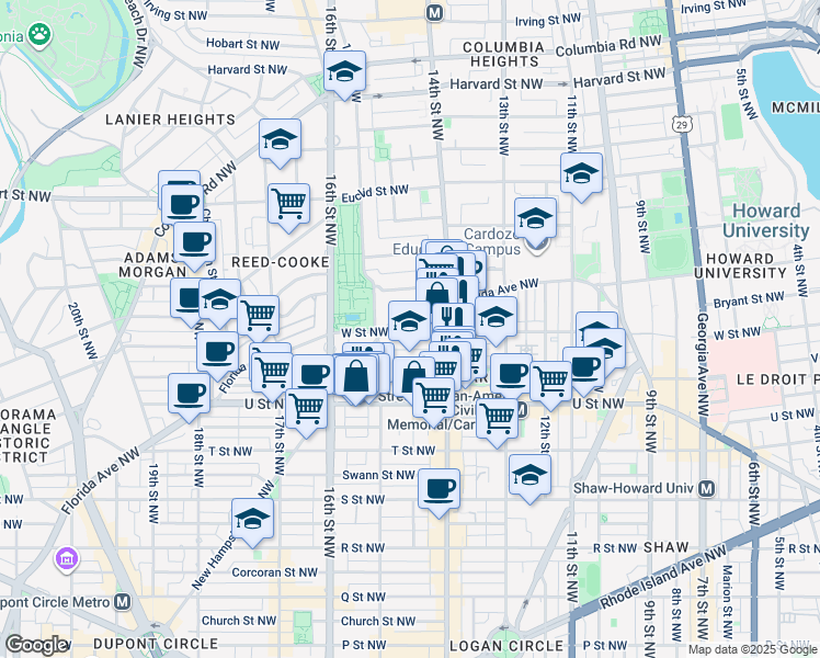 map of restaurants, bars, coffee shops, grocery stores, and more near 101 Independence Avenue Southeast in Washington
