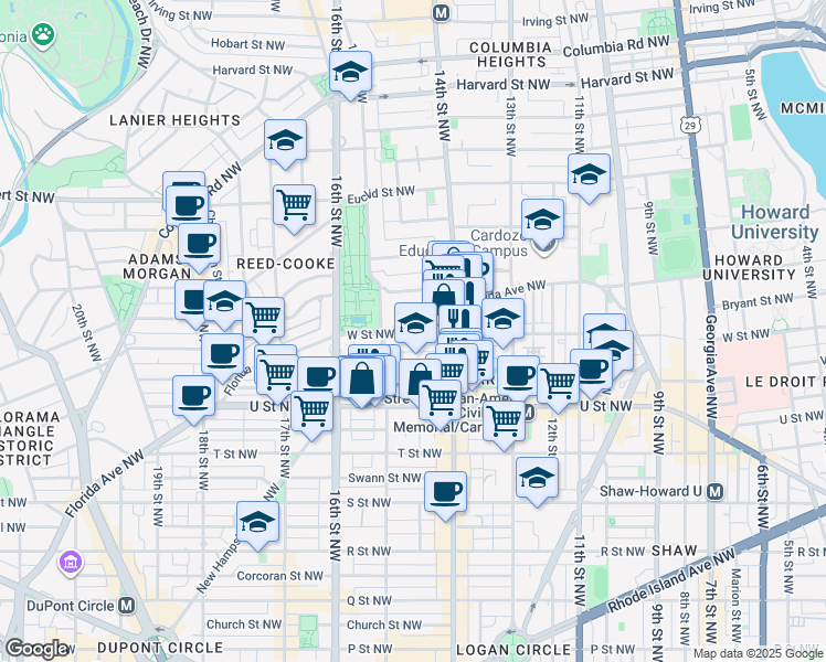 map of restaurants, bars, coffee shops, grocery stores, and more near 101 Independence Avenue Southeast in Washington