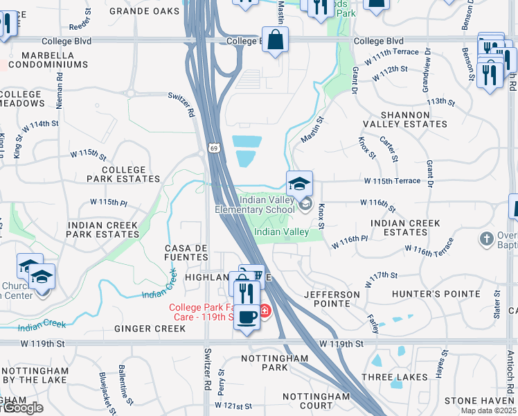map of restaurants, bars, coffee shops, grocery stores, and more near in Lenexa
