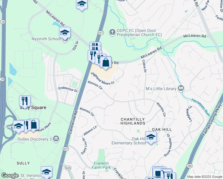 map of restaurants, bars, coffee shops, grocery stores, and more near 3093 McGrane Court in Herndon