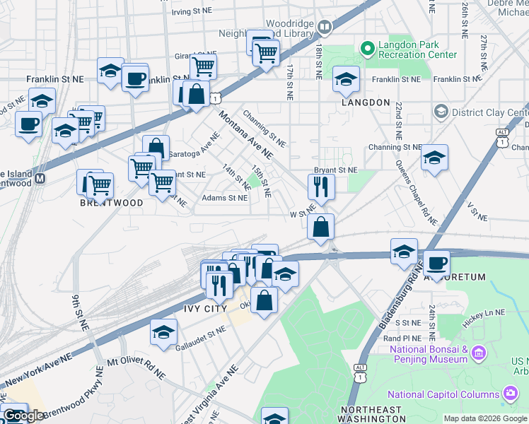 map of restaurants, bars, coffee shops, grocery stores, and more near 101 Independence Avenue Southeast in Washington