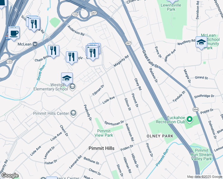 map of restaurants, bars, coffee shops, grocery stores, and more near 1748 Anderson Road in Falls Church