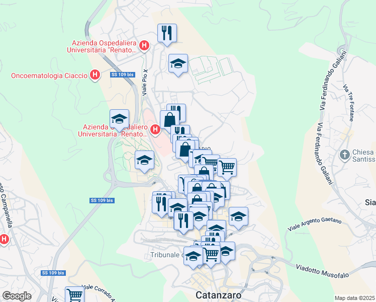 map of restaurants, bars, coffee shops, grocery stores, and more near 2-10 Via Acquedotto Greco in Catanzaro
