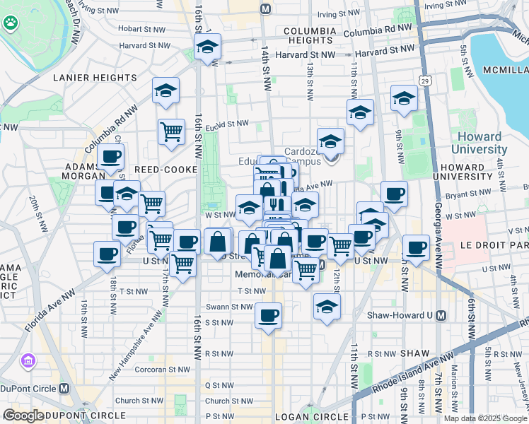 map of restaurants, bars, coffee shops, grocery stores, and more near 101 Independence Avenue Southeast in Washington